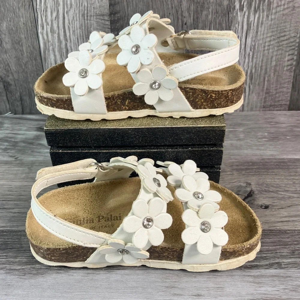 Cat & Jack Giulia Palai Toddler Girls White Sandals Bundle Size 6 Glitter Floral